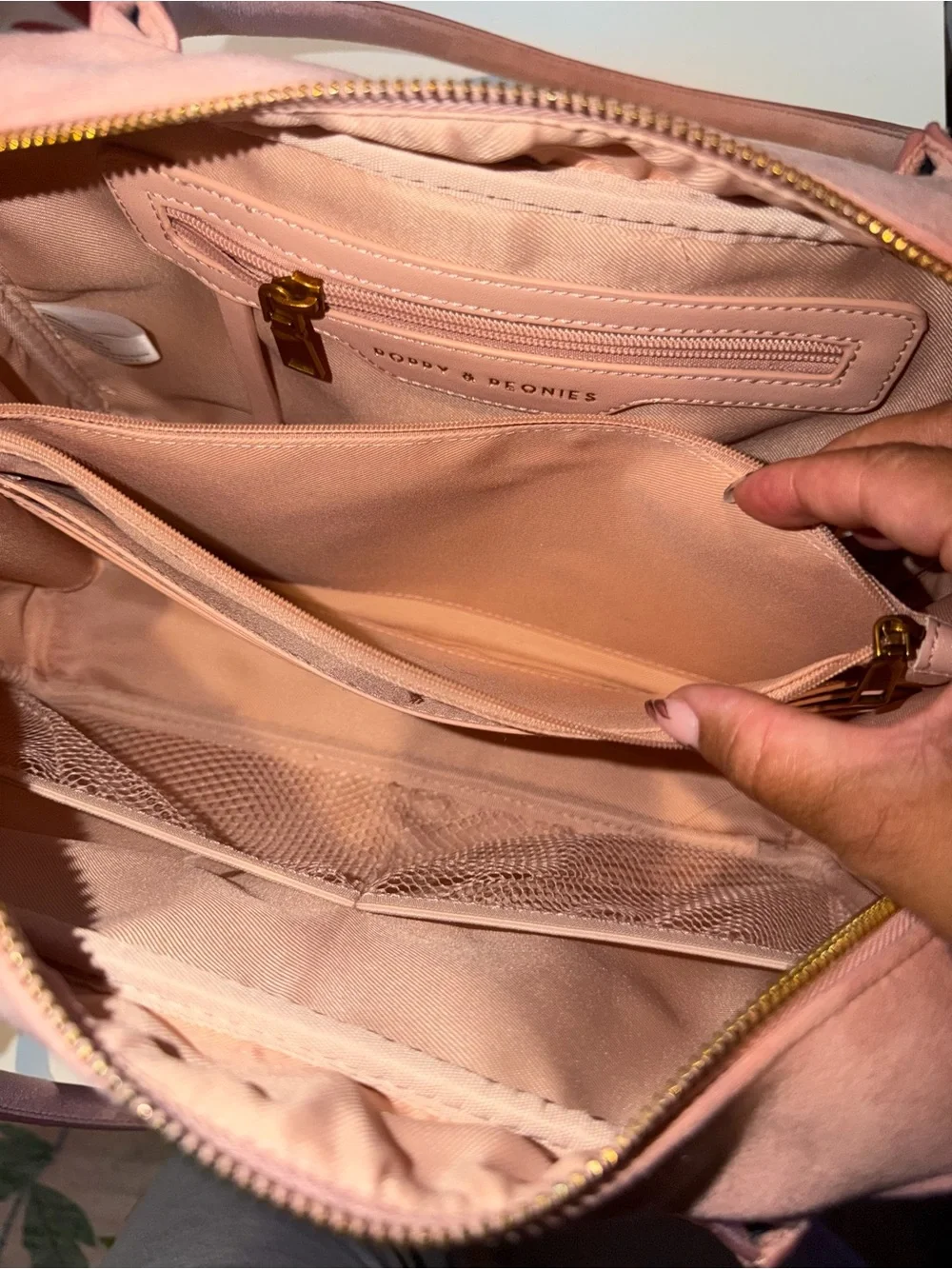 Poppy & Peonies Dusty Pink Suede Satchel